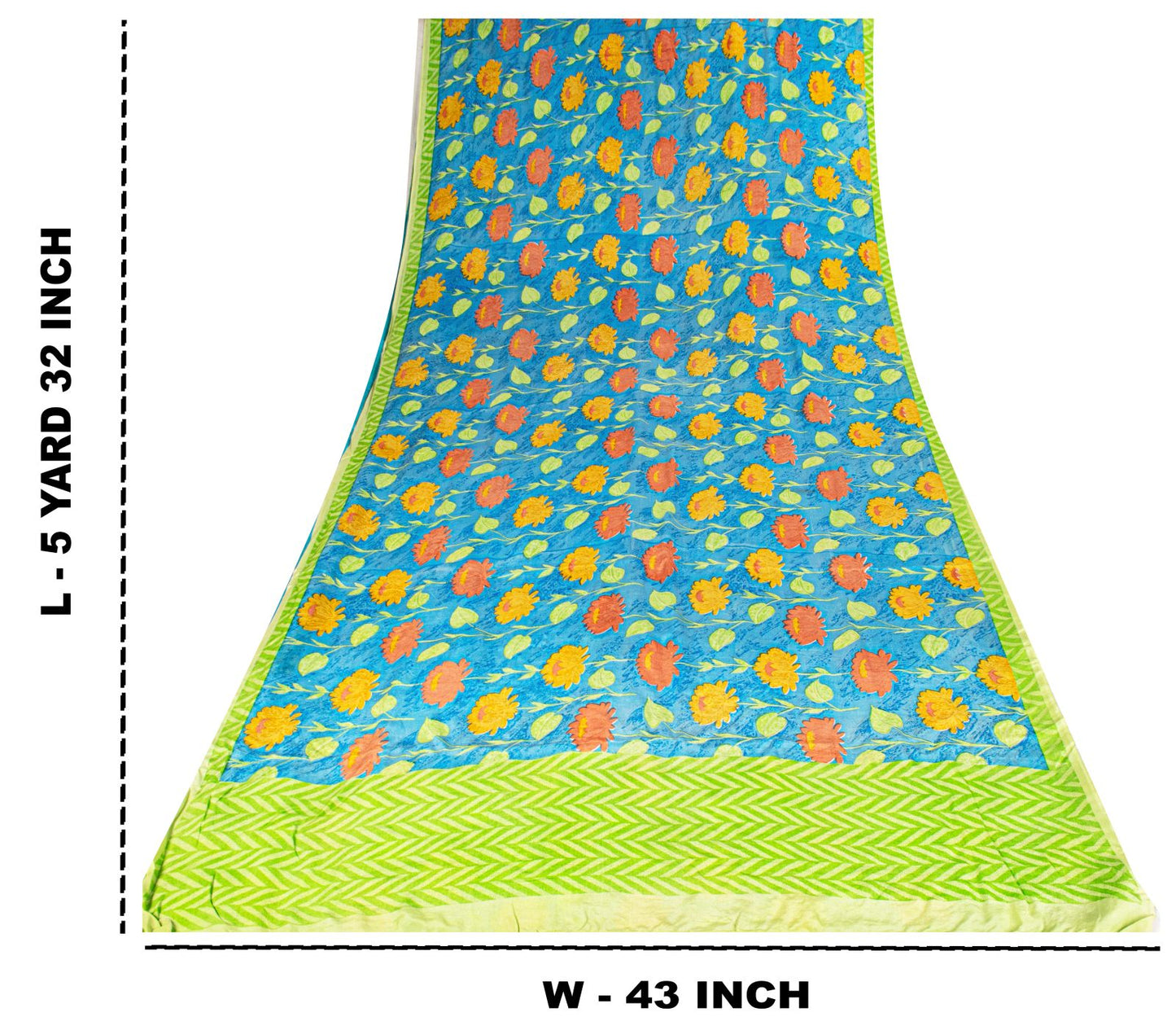 Sanskriti Vintage Blue Soft Pure Crepe Silk Sari Floral Digital Print Saree 5.5Y