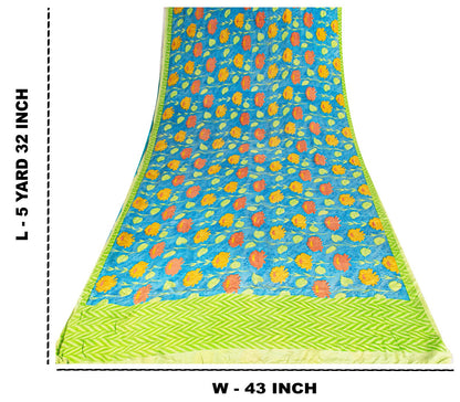 Sanskriti Vintage Blue Soft Pure Crepe Silk Sari Floral Digital Print Saree 5.5Y