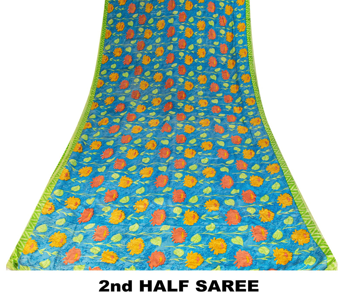 Sanskriti Vintage Blue Soft Pure Crepe Silk Sari Floral Digital Print Saree 5.5Y