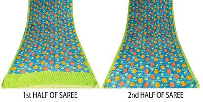 Sanskriti Vintage Blue Soft Pure Crepe Silk Sari Floral Digital Print Saree 5.5Y