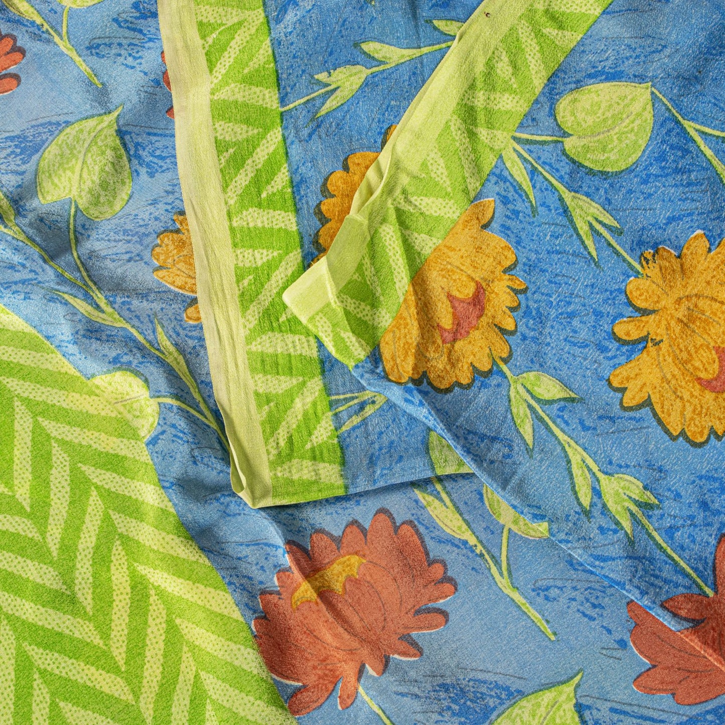 Sanskriti Vintage Blue Soft Pure Crepe Silk Sari Floral Digital Print Saree 5.5Y