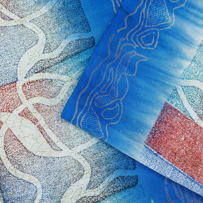 Sanskriti Vintage Blue Soft Sari 100% Pure Crepe Silk Abstract Print Saree 5.5Yd