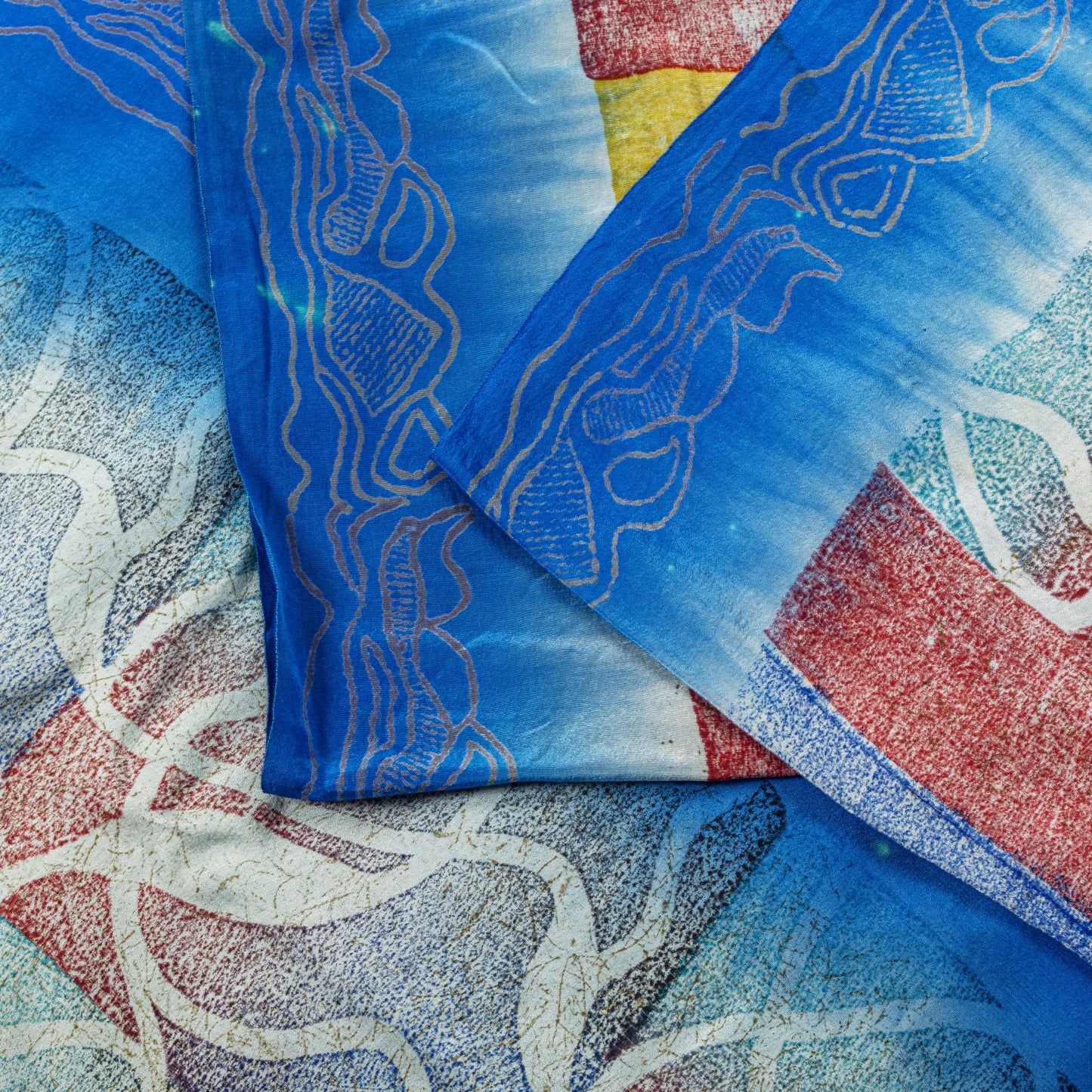 Sanskriti Vintage Blue Soft Sari 100% Pure Crepe Silk Abstract Print Saree 5.5Yd
