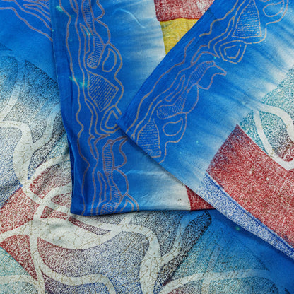 Sanskriti Vintage Blue Soft Sari 100% Pure Crepe Silk Abstract Print Saree 5.5Yd