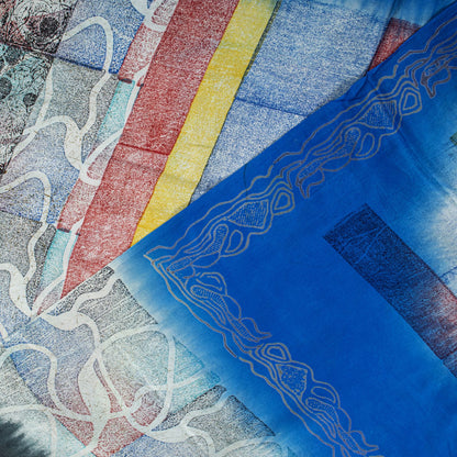 Sanskriti Vintage Blue Soft Sari 100% Pure Crepe Silk Abstract Print Saree 5.5Yd