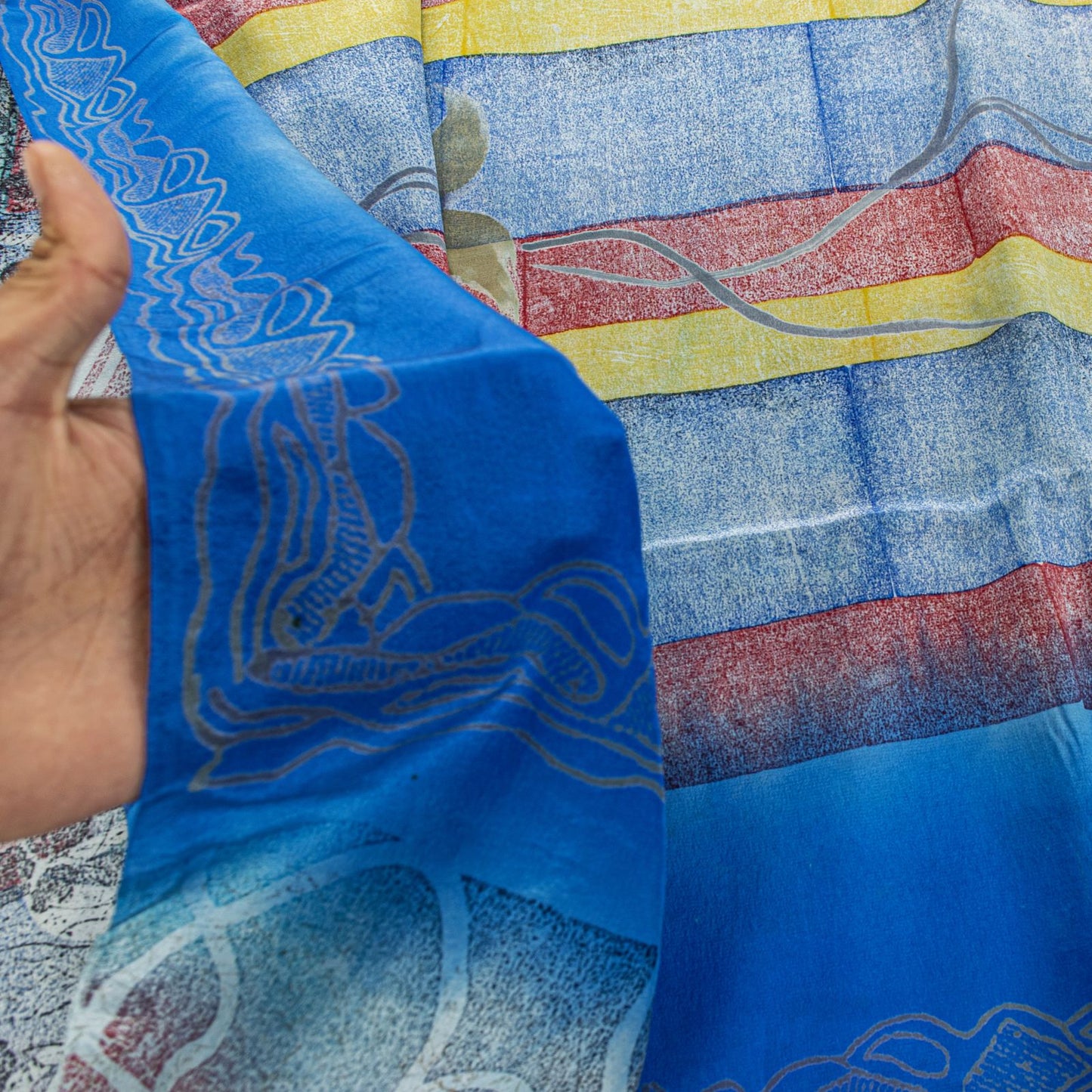 Sanskriti Vintage Blue Soft Sari 100% Pure Crepe Silk Abstract Print Saree 5.5Yd
