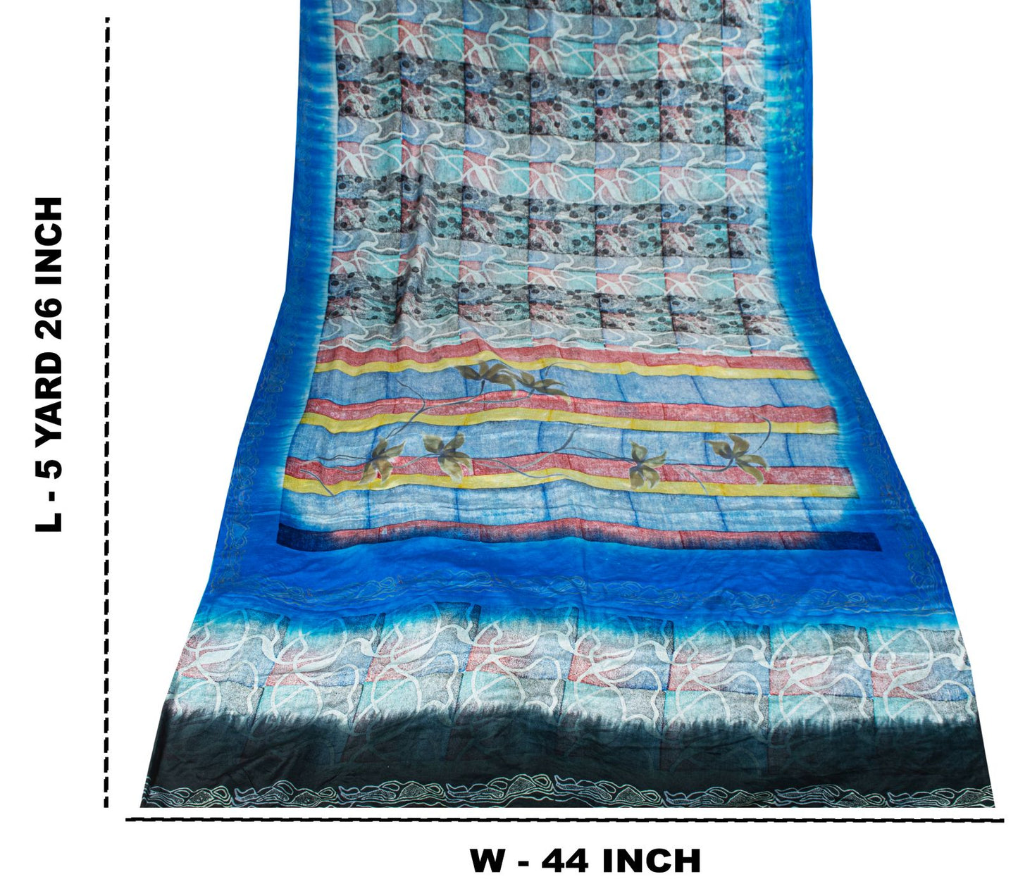 Sanskriti Vintage Blue Soft Sari 100% Pure Crepe Silk Abstract Print Saree 5.5Yd