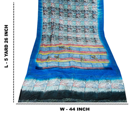 Sanskriti Vintage Blue Soft Sari 100% Pure Crepe Silk Abstract Print Saree 5.5Yd