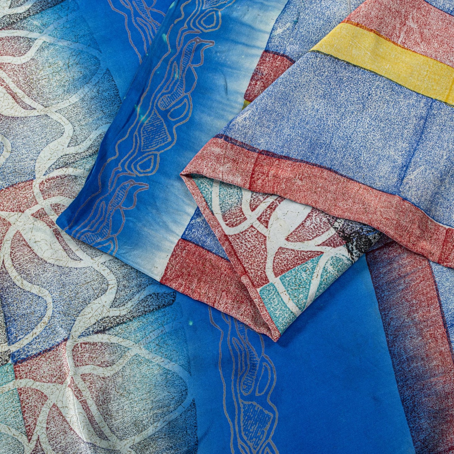 Sanskriti Vintage Blue Soft Sari 100% Pure Crepe Silk Abstract Print Saree 5.5Yd