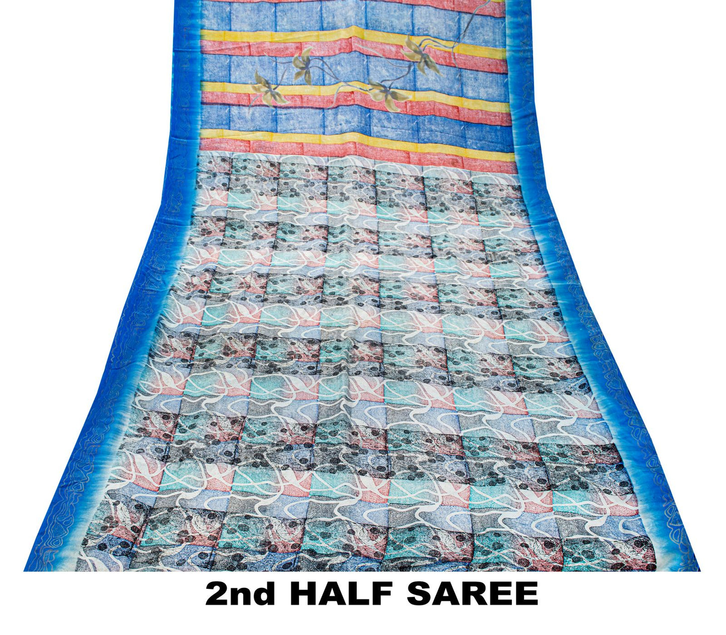Sanskriti Vintage Blue Soft Sari 100% Pure Crepe Silk Abstract Print Saree 5.5Yd