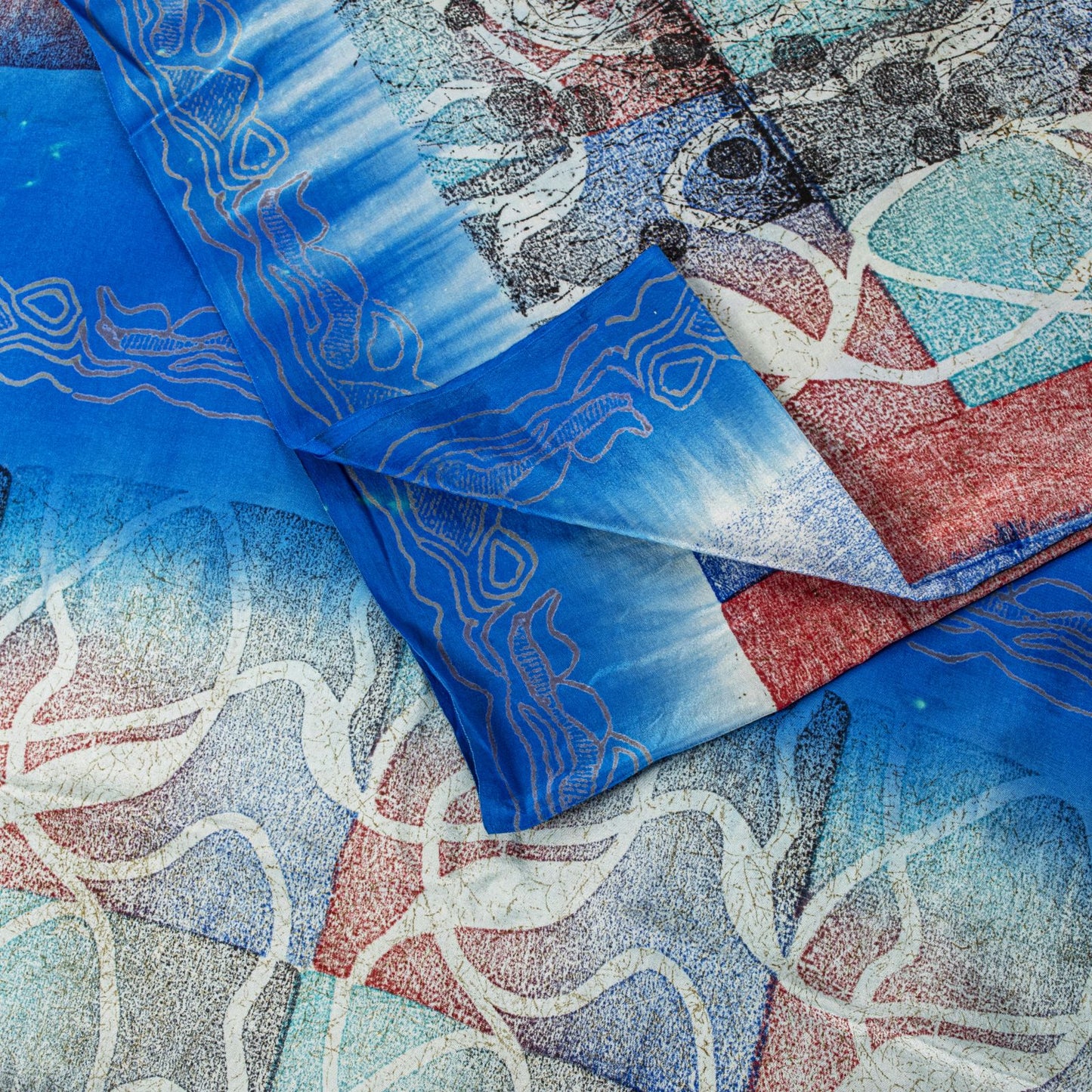 Sanskriti Vintage Blue Soft Sari 100% Pure Crepe Silk Abstract Print Saree 5.5Yd