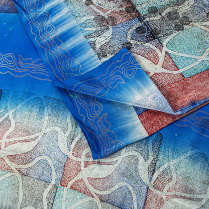 Sanskriti Vintage Blue Soft Sari 100% Pure Crepe Silk Abstract Print Saree 5.5Yd