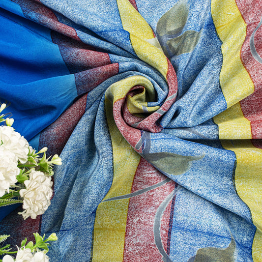 Sanskriti Vintage Blue Soft Sari 100% Pure Crepe Silk Abstract Print Saree 5.5Yd