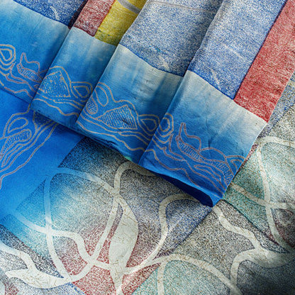 Sanskriti Vintage Blue Soft Sari 100% Pure Crepe Silk Abstract Print Saree 5.5Yd
