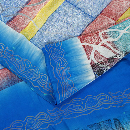 Sanskriti Vintage Blue Soft Sari 100% Pure Crepe Silk Abstract Print Saree 5.5Yd