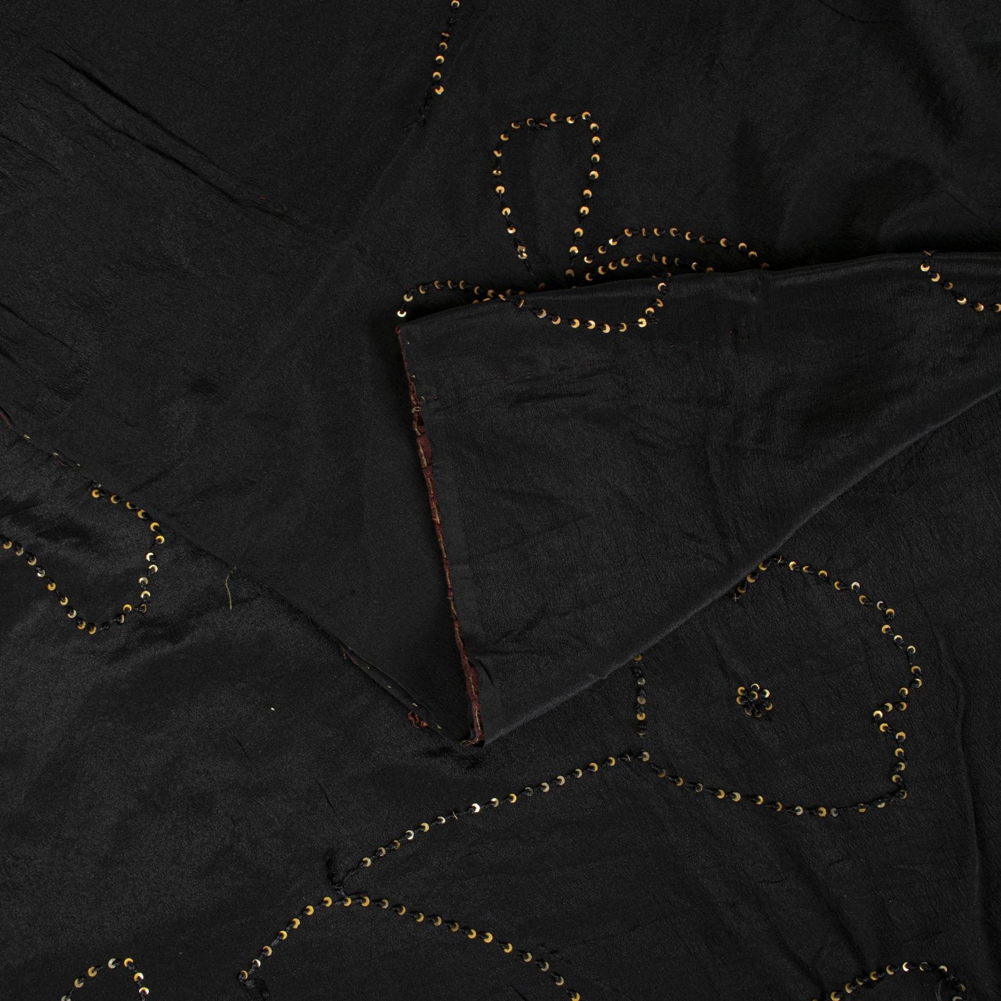 Sanskriti Vintage Soft Pure Crepe Silk Hand Embroidered Sequins Sari Saree 5.5Yd