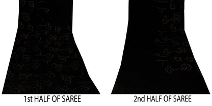 Sanskriti Vintage Soft Pure Crepe Silk Hand Embroidered Sequins Sari Saree 5.5Yd