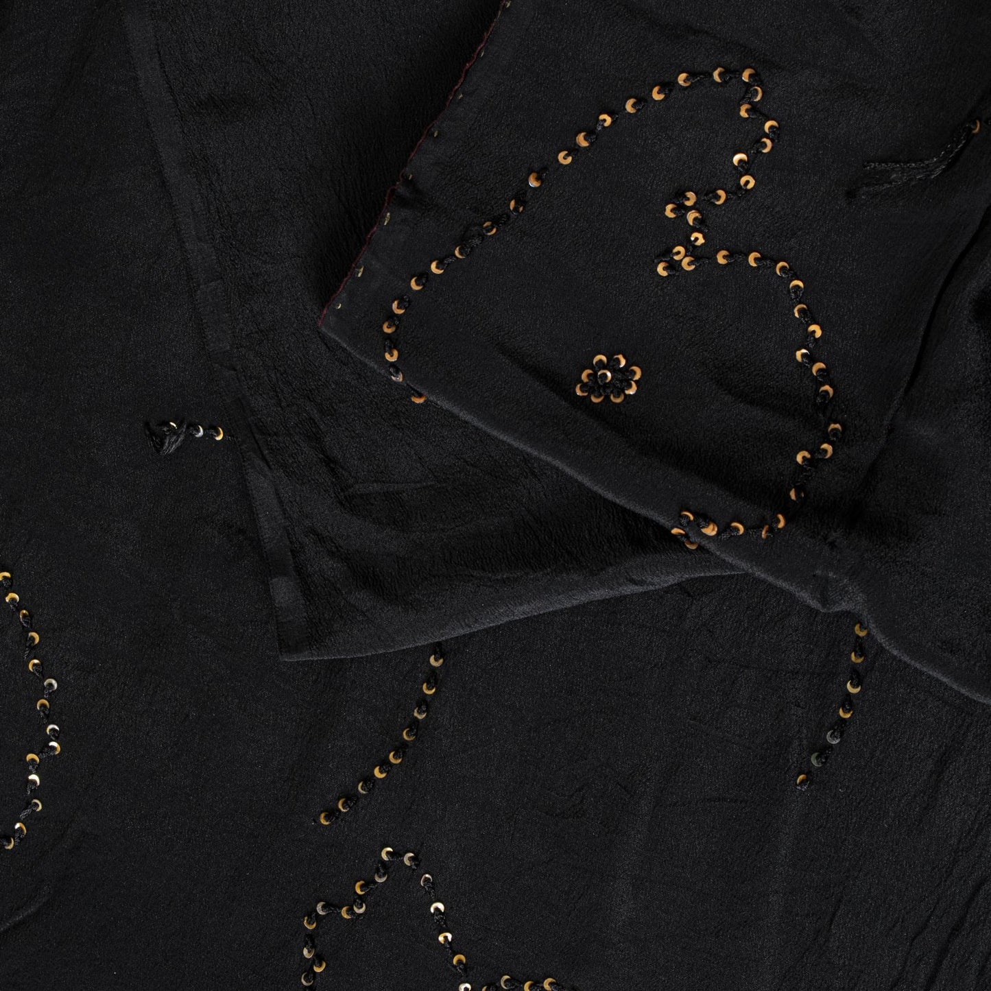 Sanskriti Vintage Soft Pure Crepe Silk Hand Embroidered Sequins Sari Saree 5.5Yd
