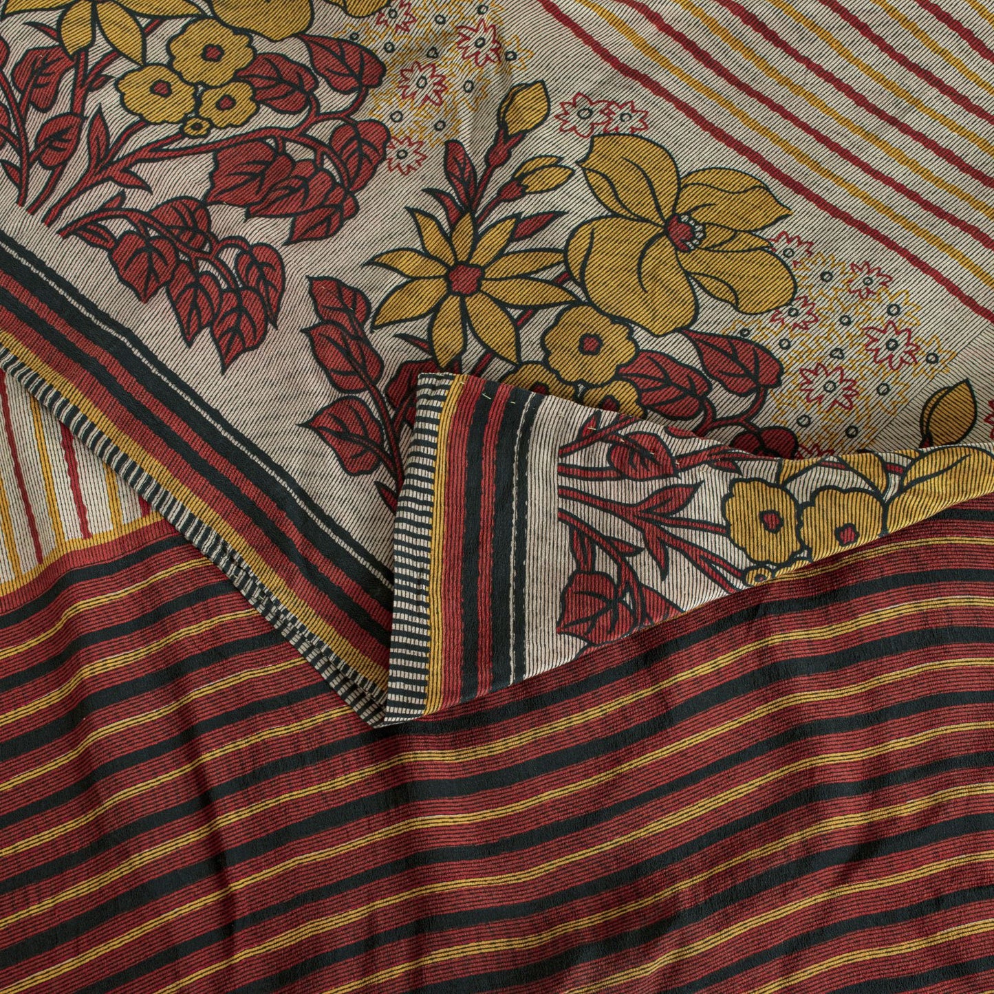 Sanskriti Vintage Beige Soft Pure Crepe SilkSari Floral Print Saree 5.5Yd Fabric