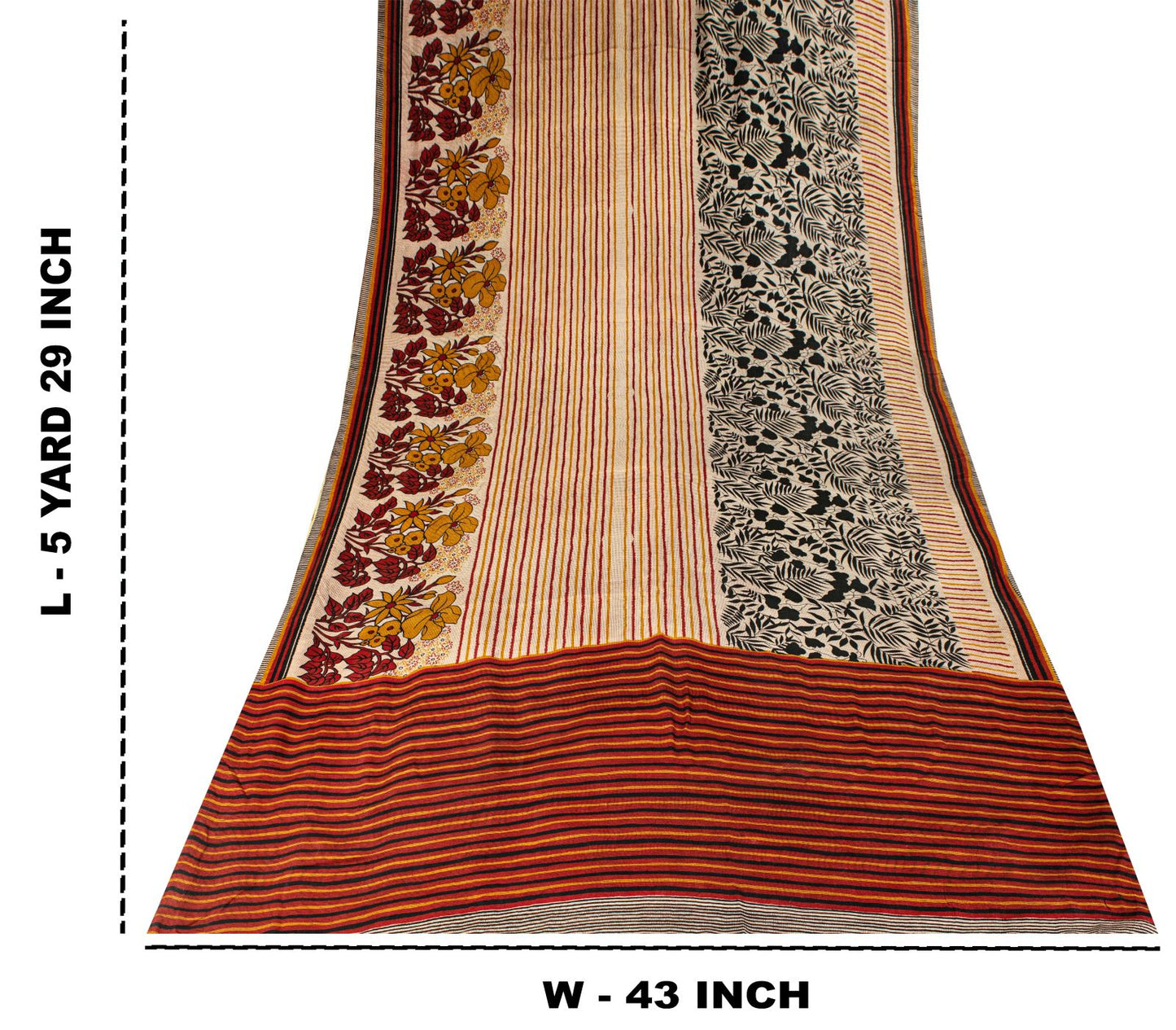 Sanskriti Vintage Beige Soft Pure Crepe SilkSari Floral Print Saree 5.5Yd Fabric