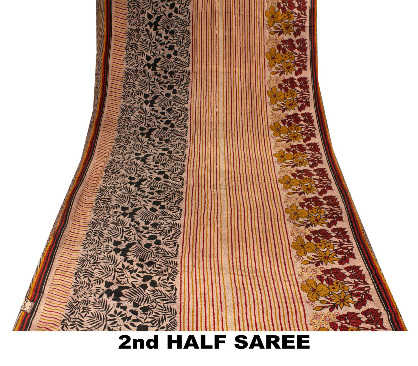 Sanskriti Vintage Beige Soft Pure Crepe SilkSari Floral Print Saree 5.5Yd Fabric