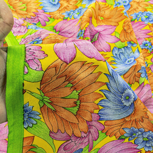 Sanskriti Vintage Multicolor Pure Crepe Sari Floral Digital Printed Saree 5.5Yd