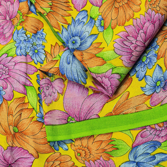 Sanskriti Vintage Multicolor Pure Crepe Sari Floral Digital Printed Saree 5.5Yd