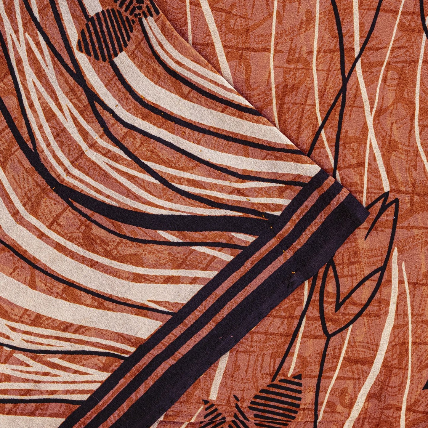 Sanskriti Vintage Soft Orange 100% Pure Crepe Silk Sari Floral Print Saree 5.5Yd