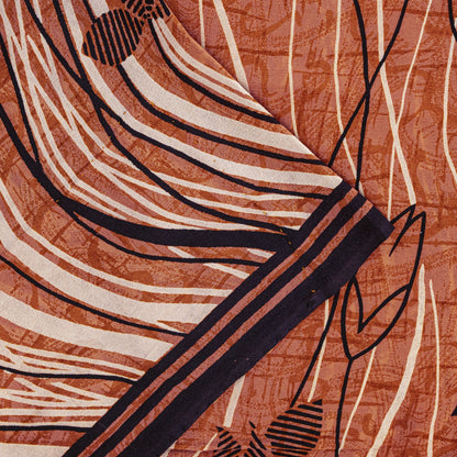 Sanskriti Vintage Soft Orange 100% Pure Crepe Silk Sari Floral Print Saree 5.5Yd