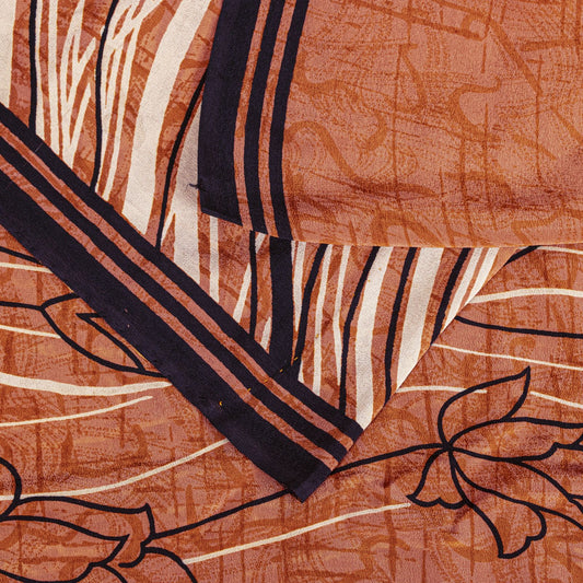 Sanskriti Vintage Soft Orange 100% Pure Crepe Silk Sari Floral Print Saree 5.5Yd