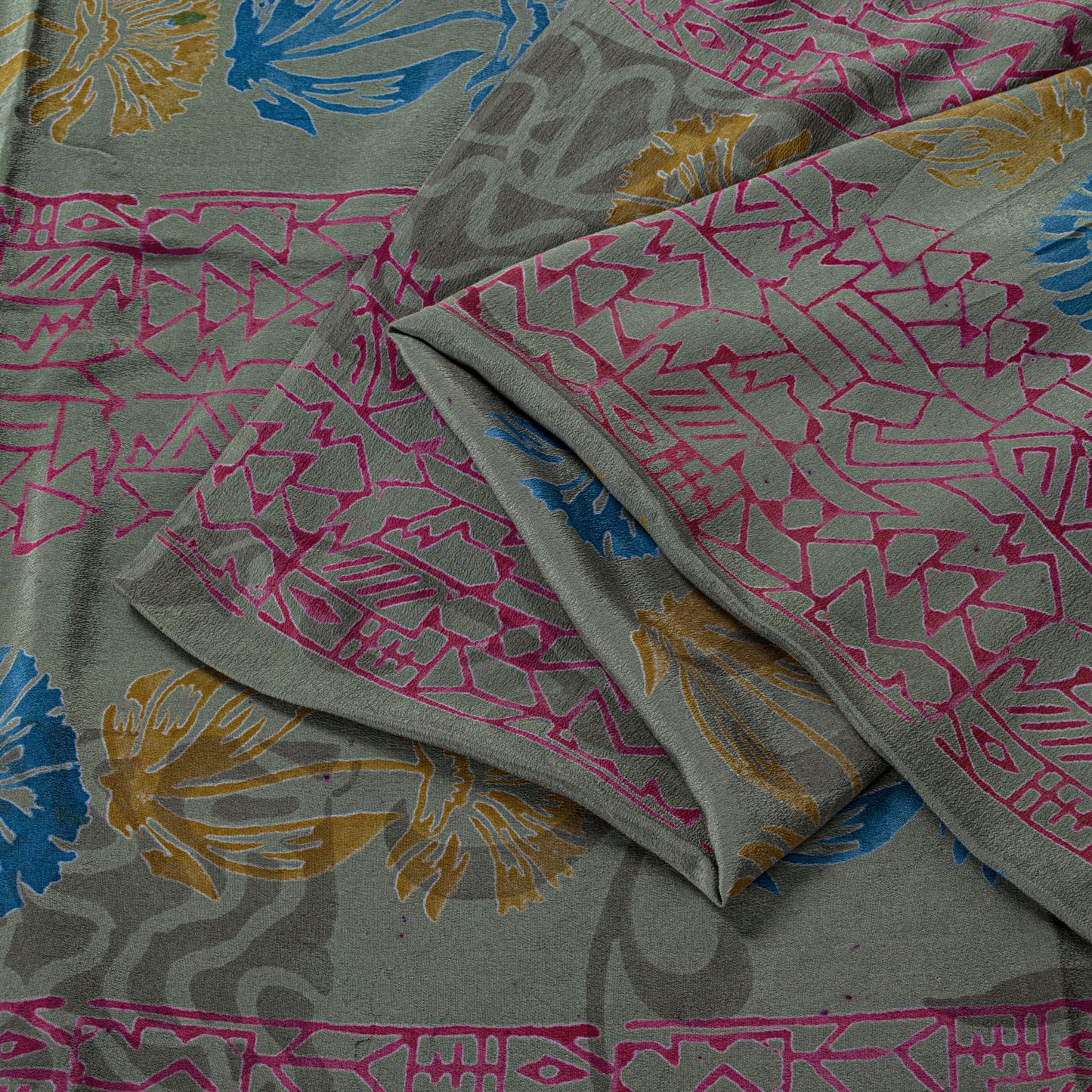 Sanskriti Vintage Green Soft Pure Crepe Silk Sari Leaf Handblock Print Saree 5+Y