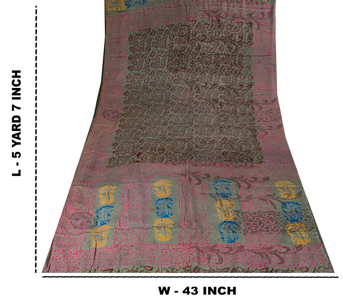 Sanskriti Vintage Green Soft Pure Crepe Silk Sari Leaf Handblock Print Saree 5+Y