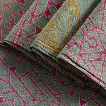 Sanskriti Vintage Green Soft Pure Crepe Silk Sari Leaf Handblock Print Saree 5+Y