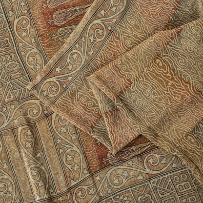 Sanskriti Vintage Soft Cream 100%Pure Crepe Silk Sari Abstract Print Saree 5.5Yd