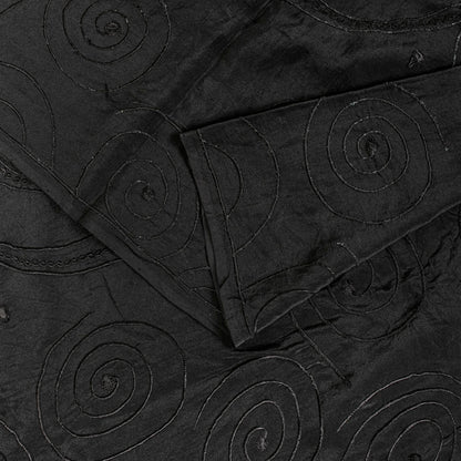 Sanskriti Vintage Soft Black Pure Crepe Silk Sari Embroidered Saree 5.5Yd Fabric