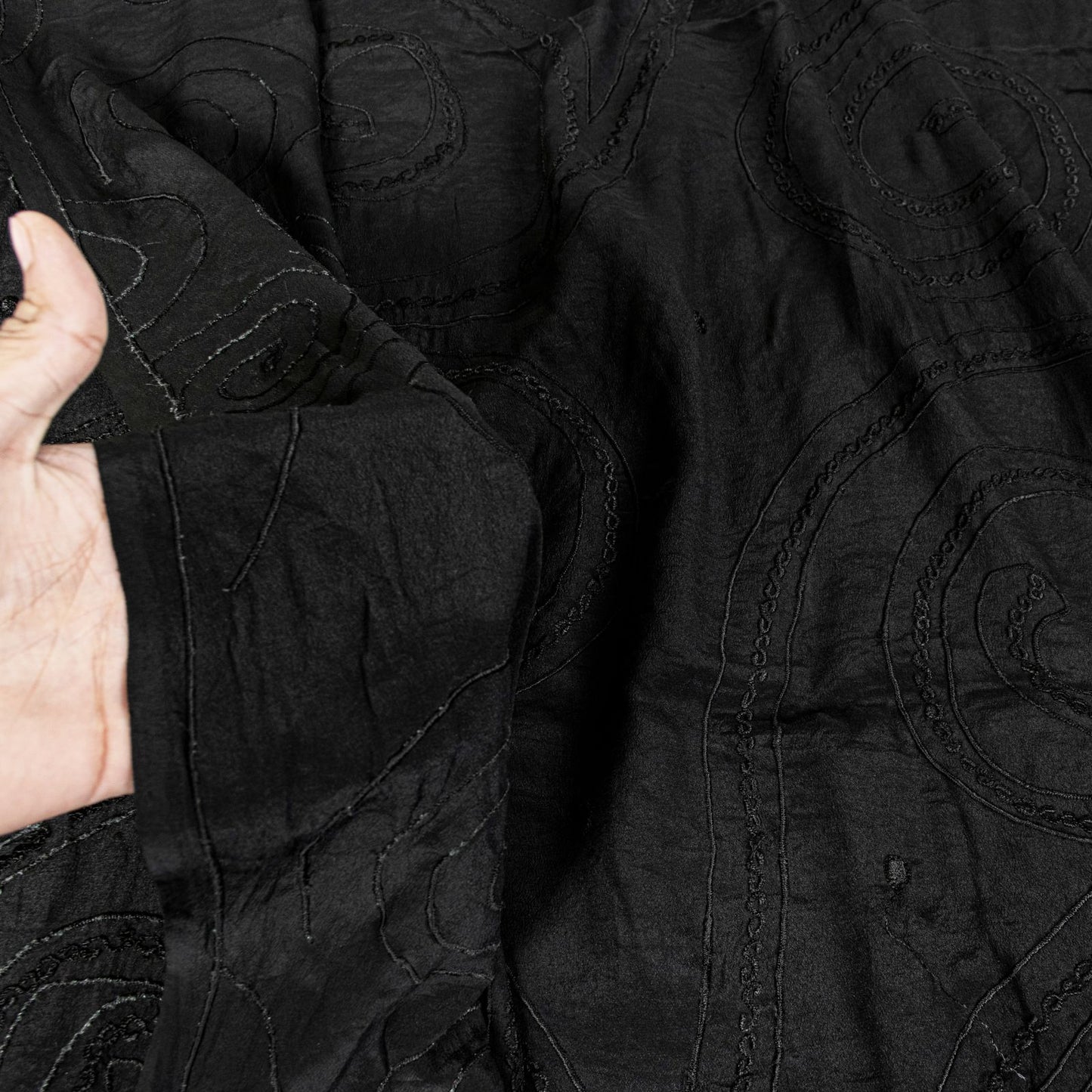Sanskriti Vintage Soft Black Pure Crepe Silk Sari Embroidered Saree 5.5Yd Fabric