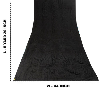 Sanskriti Vintage Soft Black Pure Crepe Silk Sari Embroidered Saree 5.5Yd Fabric
