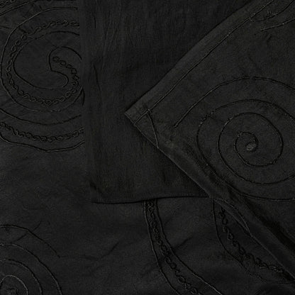 Sanskriti Vintage Soft Black Pure Crepe Silk Sari Embroidered Saree 5.5Yd Fabric