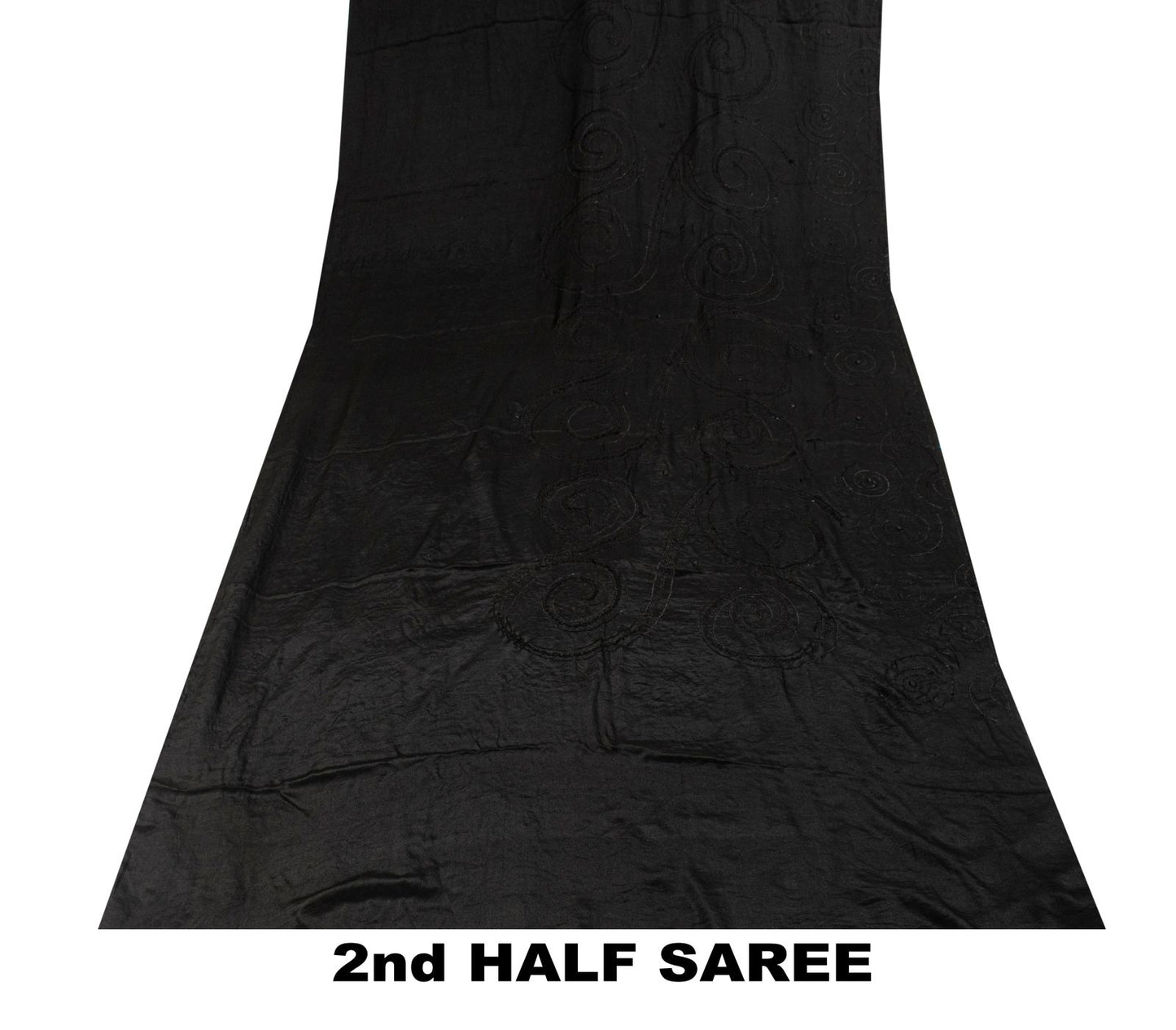 Sanskriti Vintage Soft Black Pure Crepe Silk Sari Embroidered Saree 5.5Yd Fabric