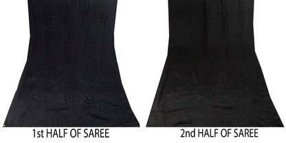 Sanskriti Vintage Soft Black Pure Crepe Silk Sari Embroidered Saree 5.5Yd Fabric