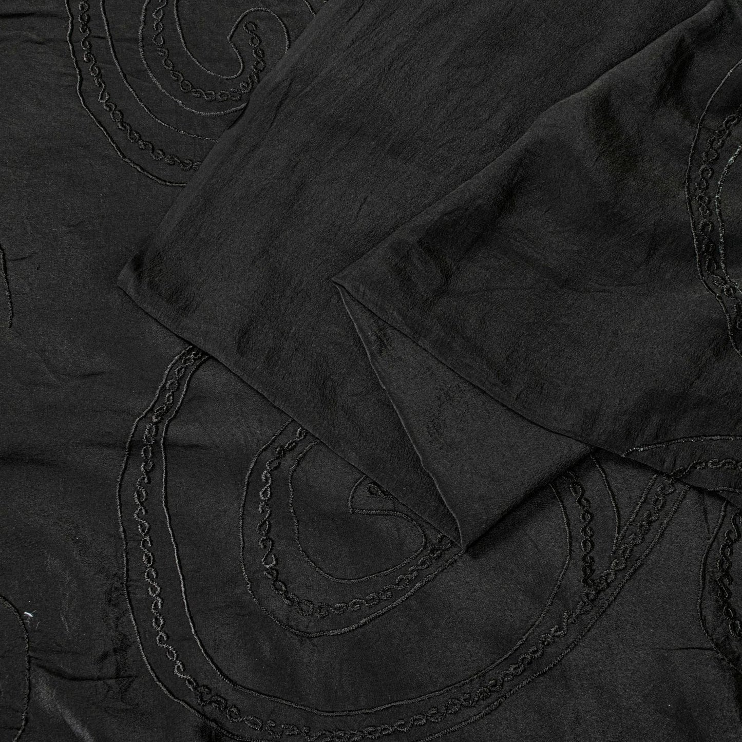 Sanskriti Vintage Soft Black Pure Crepe Silk Sari Embroidered Saree 5.5Yd Fabric