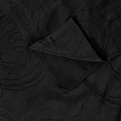 Sanskriti Vintage Soft Black Pure Crepe Silk Sari Embroidered Saree 5.5Yd Fabric