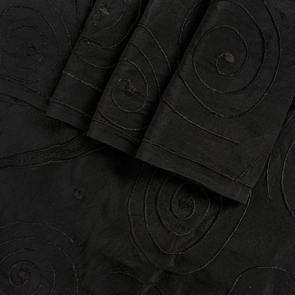 Sanskriti Vintage Soft Black Pure Crepe Silk Sari Embroidered Saree 5.5Yd Fabric