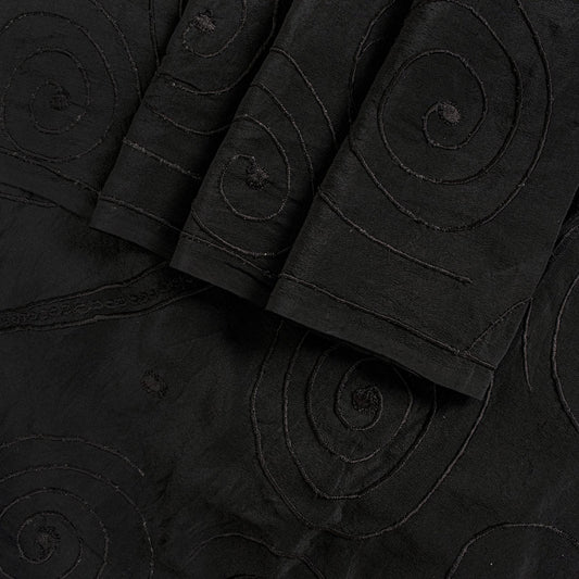 Sanskriti Vintage Soft Black Pure Crepe Silk Sari Embroidered Saree 5.5Yd Fabric
