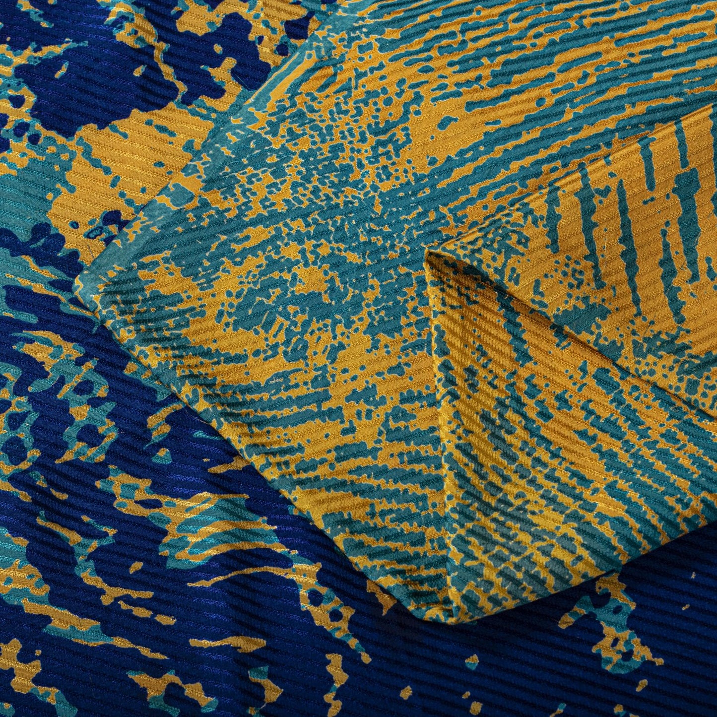 Sanskriti Vintage Saree Blue Pure Crepe Silk Abstract Printed Sari 5.5+Yd Fabric