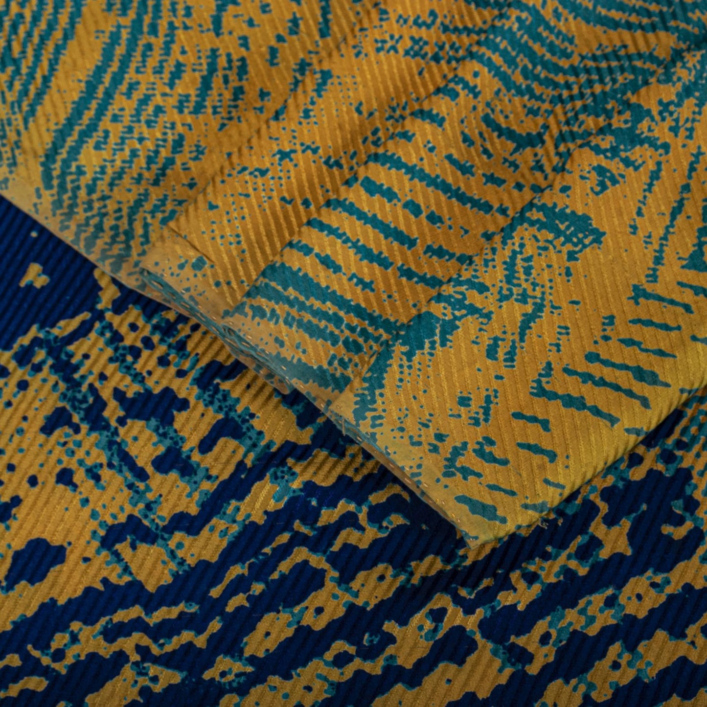 Sanskriti Vintage Saree Blue Pure Crepe Silk Abstract Printed Sari 5.5+Yd Fabric