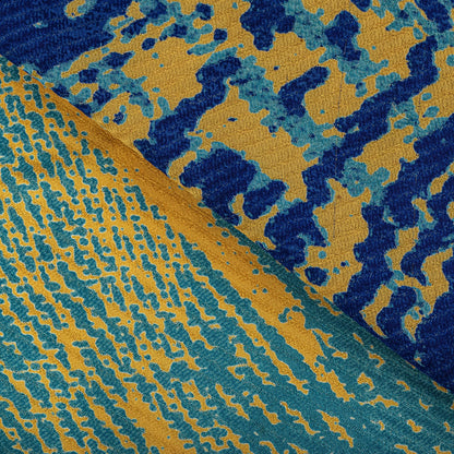 Sanskriti Vintage Saree Blue Pure Crepe Silk Abstract Printed Sari 5.5+Yd Fabric