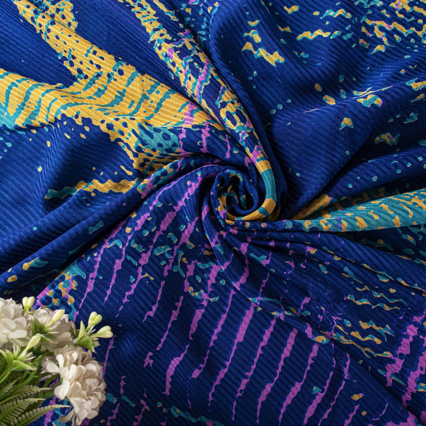 Sanskriti Vintage Saree Blue Pure Crepe Silk Abstract Printed Sari 5.5+Yd Fabric
