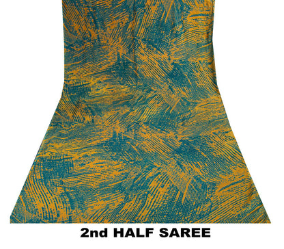 Sanskriti Vintage Saree Blue Pure Crepe Silk Abstract Printed Sari 5.5+Yd Fabric