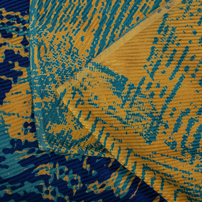 Sanskriti Vintage Saree Blue Pure Crepe Silk Abstract Printed Sari 5.5+Yd Fabric